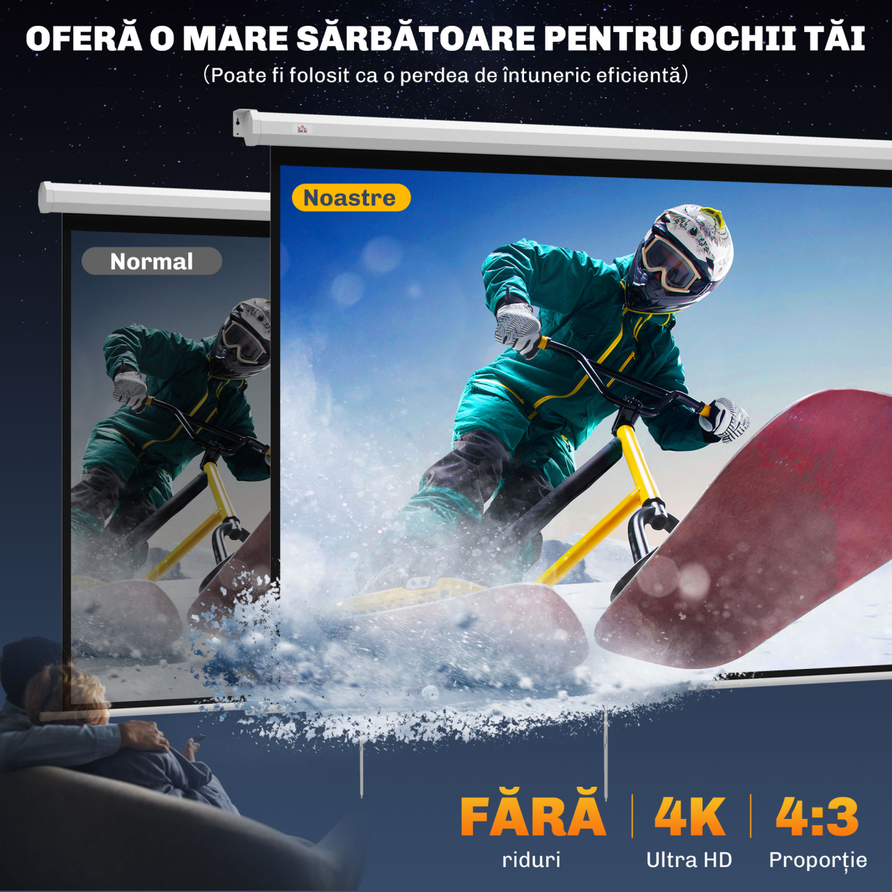 Ecran Proiector 84" Format 4:3, Unghi de Vizualizare 160° și Montare pe Tavan sau Perete [4]