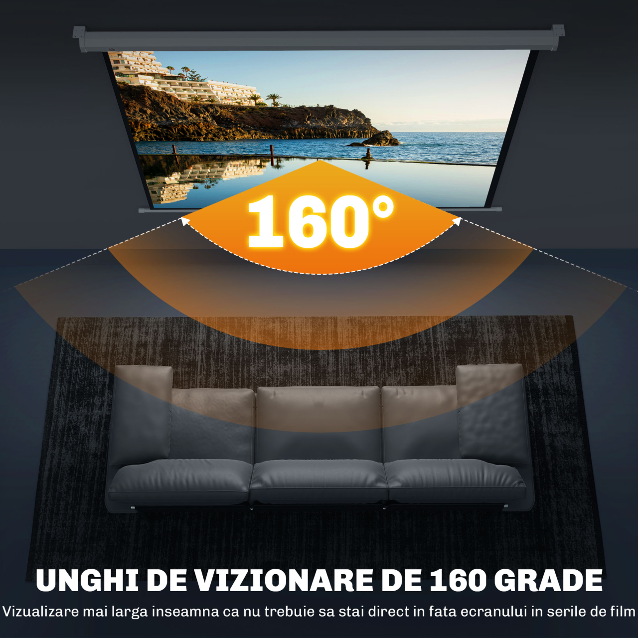 Ecran Proiector 84" Format 4:3, Unghi de Vizualizare 160° și Montare pe Tavan sau Perete [5]