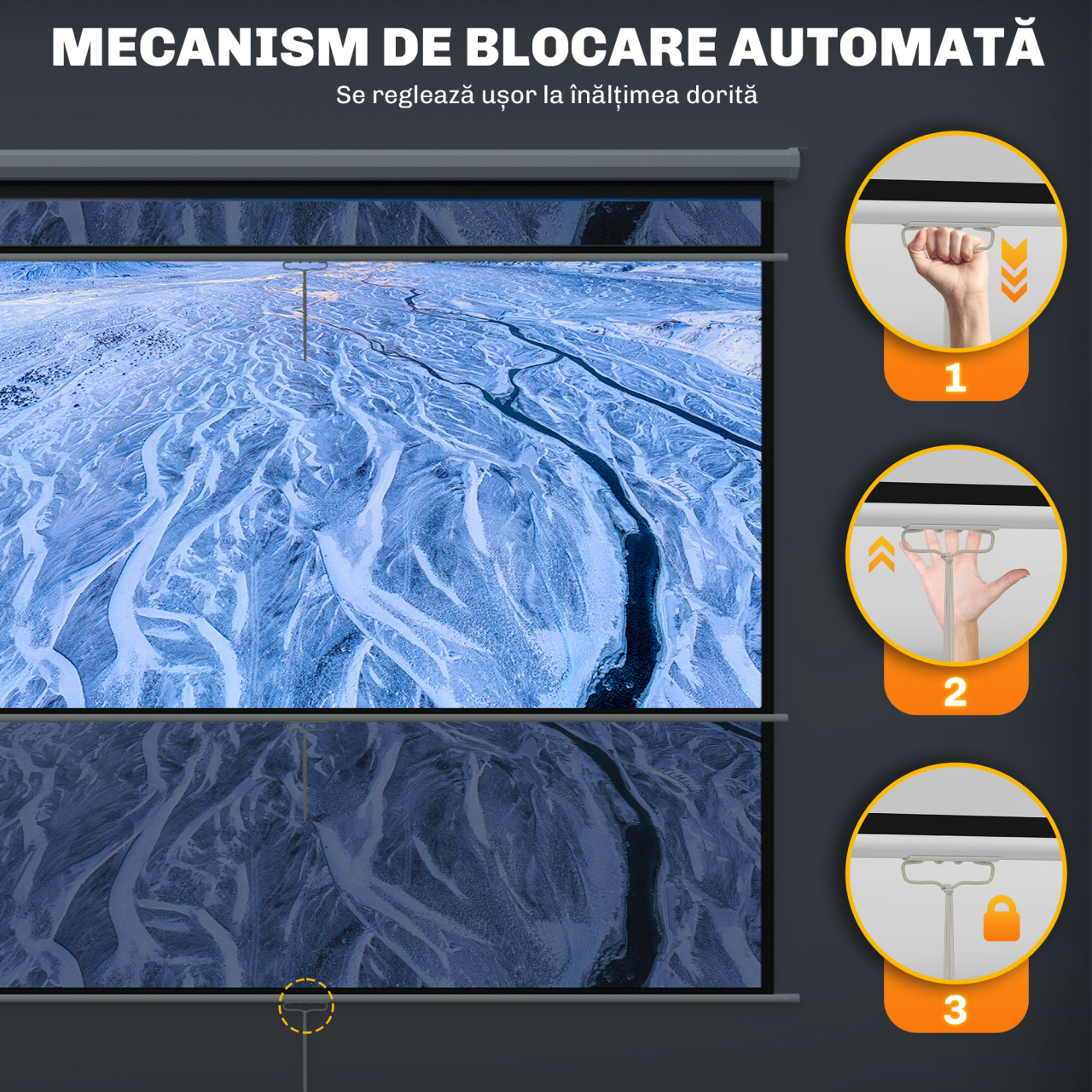 Ecran Proiector 84" Format 4:3, Unghi de Vizualizare 160° și Montare pe Tavan sau Perete [8]