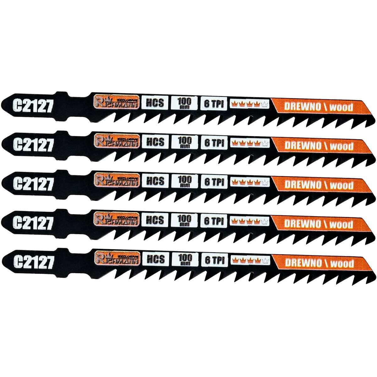 Panza, lama, fierastrau pendular, pentru lemn, HCS, prindere tip T, 6 TPI, taiere rapida, set 5 buc, 100 mm, Richmann Exclusive [2]