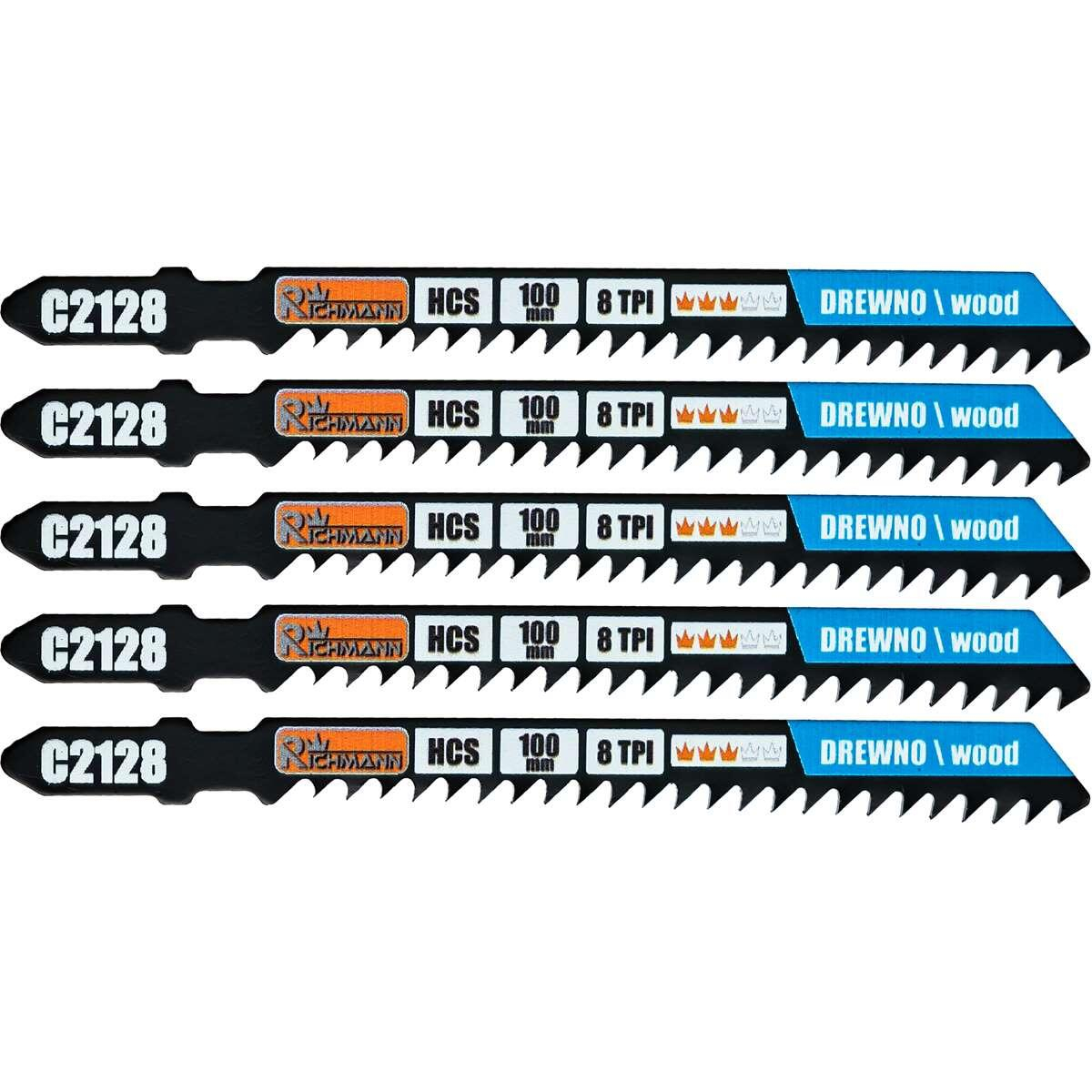 Panza, lama, fierastrau pendular, pentru lemn, HCS, prindere tip T, 8 TPI, taiere rapida, set 5 buc, 100 mm, Richmann [2]
