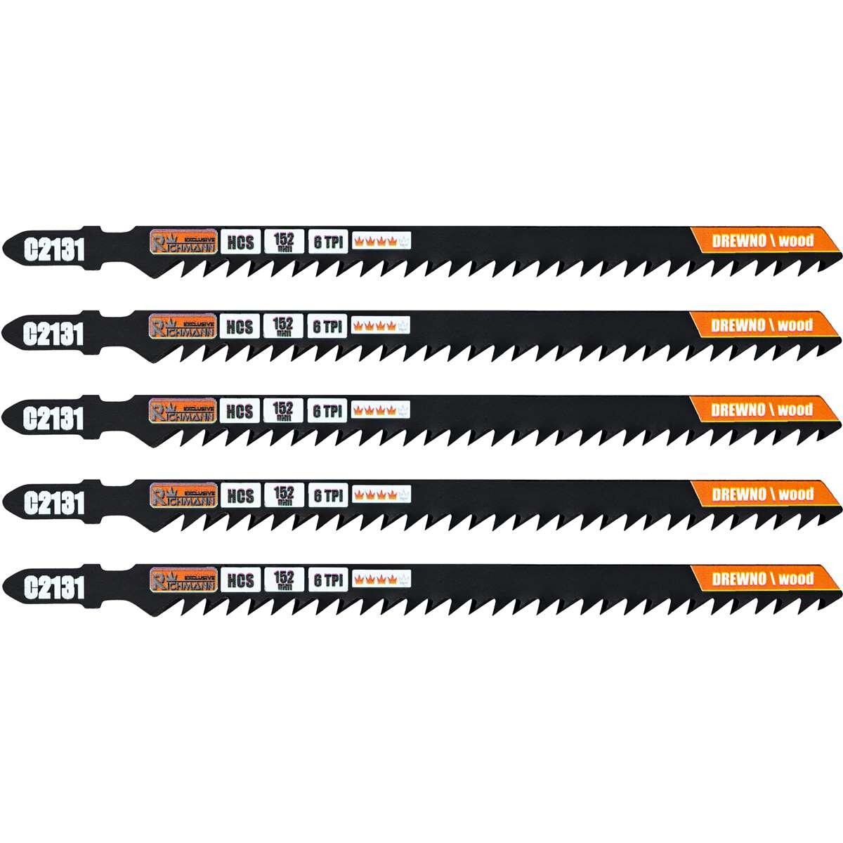 Panza, lama, fierastrau pendular, pentru lemn, HCS, prindere tip T, taiere rapida, 6 TPI, set 5 buc, 152 mm, Richmann Exclusive [2]
