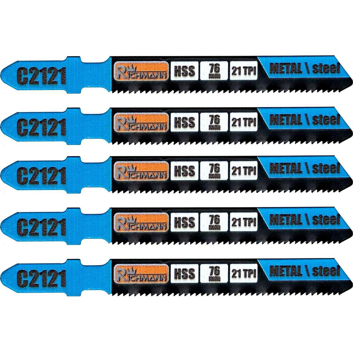 Panza, lama, fierastrau pendular, pentru metal, HSS, prindere tip T, 21 TPI, set 5 buc, 76 mm, Richmann [2]