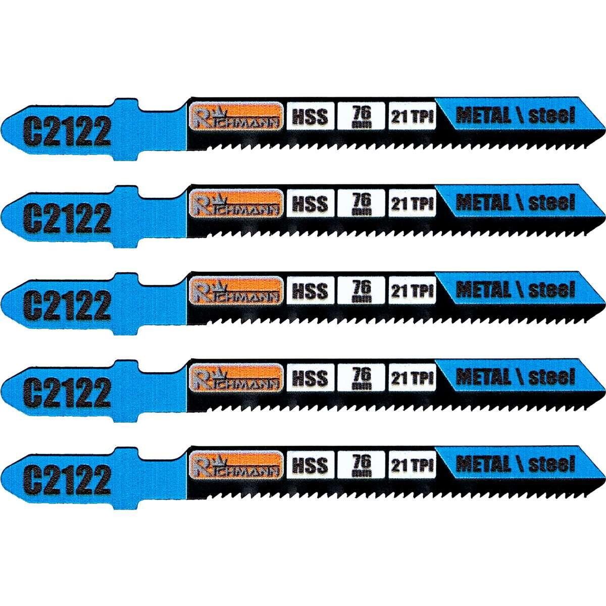 Panza, lama, fierastrau pendular, pentru metal, HSS, prindere tip T, taiere curbata, 21 TPI, set 5 buc, 76 mm, Richmann [2]