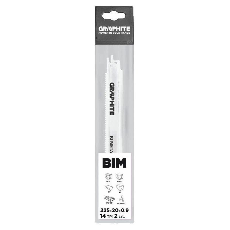 Panza, lama, fierastrau tip sabie, pentru lemn, metal, BIM, 14 TPI, set 2 buc, 225 mm, Graphite [2]
