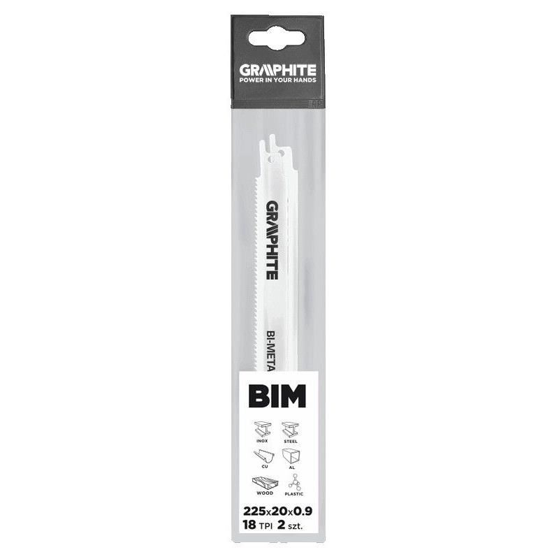 Panza, lama, fierastrau tip sabie, pentru lemn, metal, BIM, 18 TPI, set 2 buc, 225 mm, Graphite [2]
