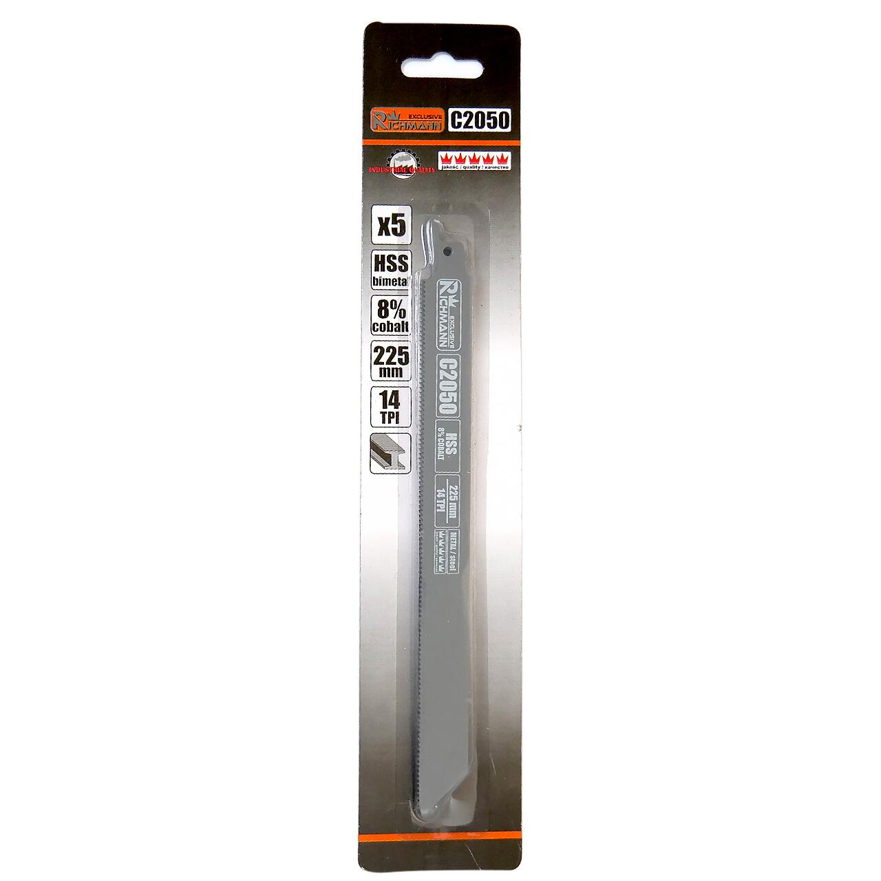 Panza, lama, fierastrau tip sabie, pentru metal, HSS bimetal-Cobalt, 14 TPI, set 5 buc, 225 mm, Richmann Exclusive [2]