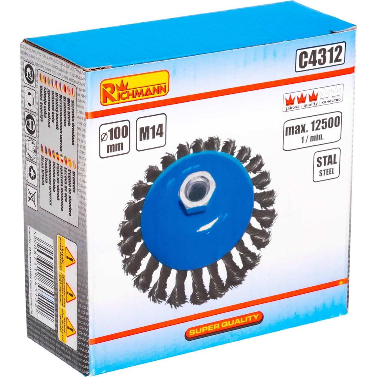 Perie sarma otel, tip cupa, cu toroane, M14, 100 mm, Richmann  [3]