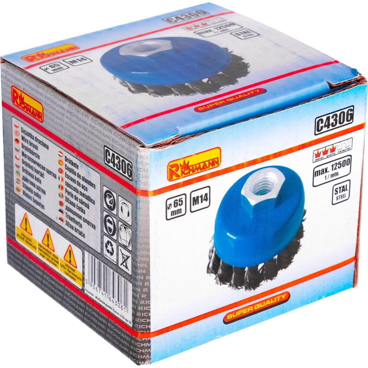Perie sarma otel, tip cupa, cu toroane, M14, 65 mm, Richmann  [5]