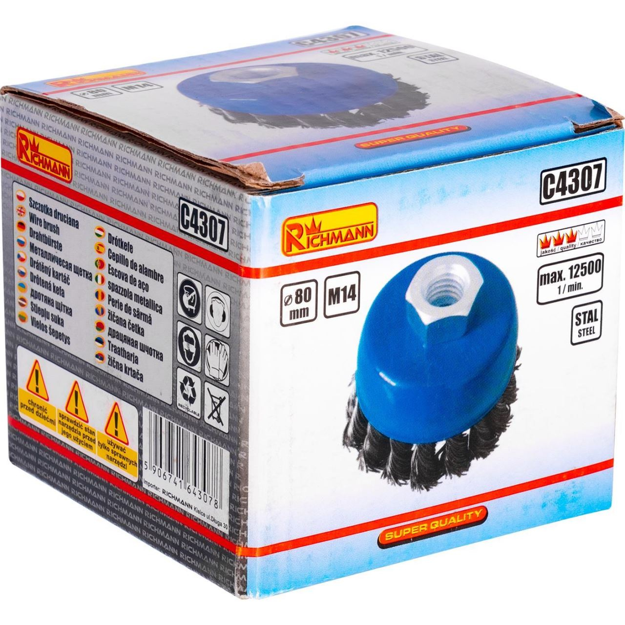Perie sarma otel, tip cupa, cu toroane, M14, 80 mm, Richmann  [5]