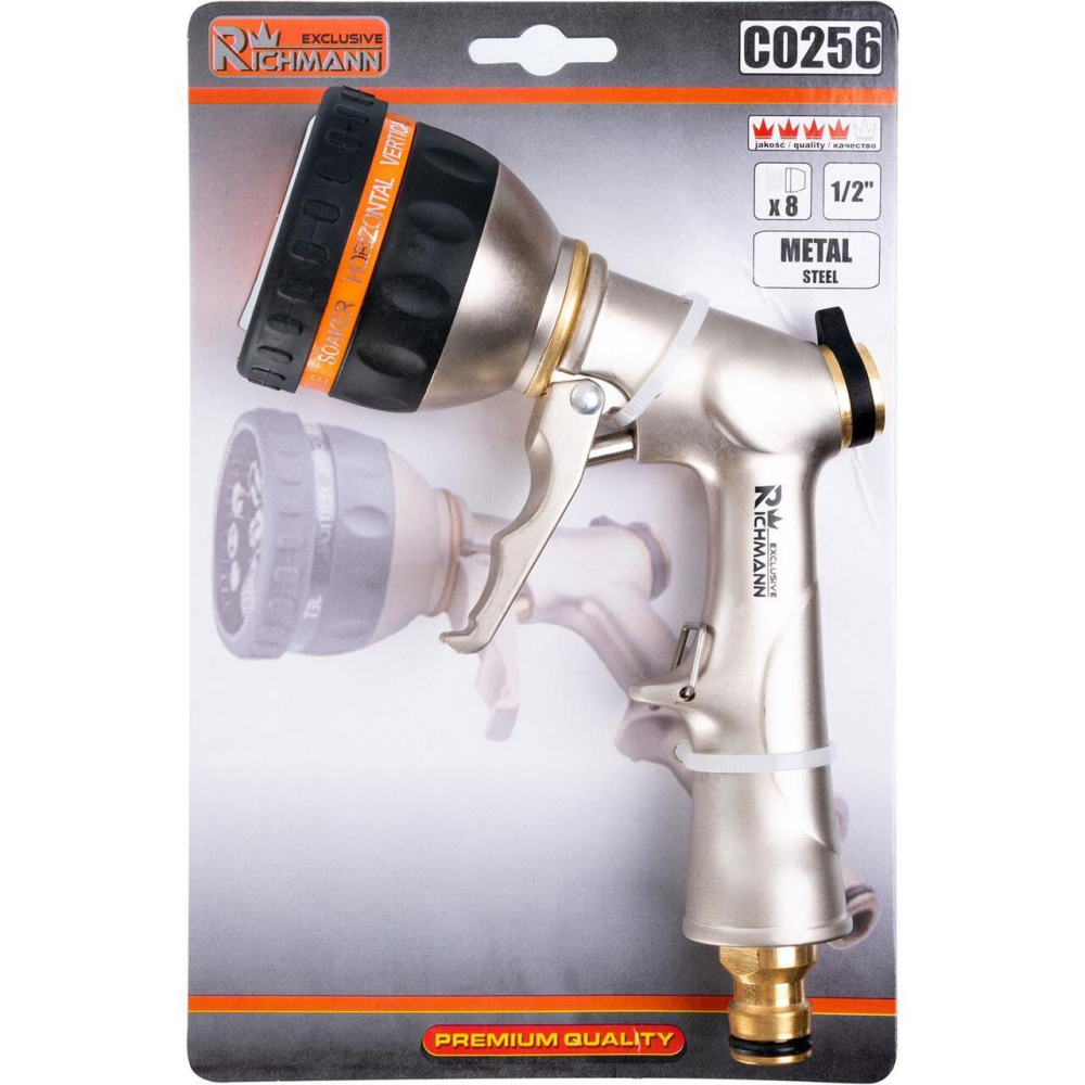 Pistol stropit gradina tip dus, metalic, 8 tipuri de jet reglabil, udare gazon, flori, legume, Richmann Exclusive [4]
