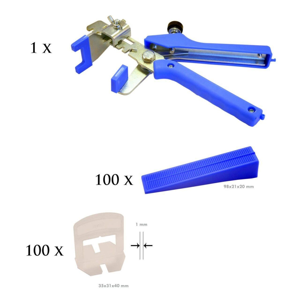 Set de nivelare si aliniere a placilor ceramice, cleste, 100 distantiere x 1 mm, 100 pene [2]