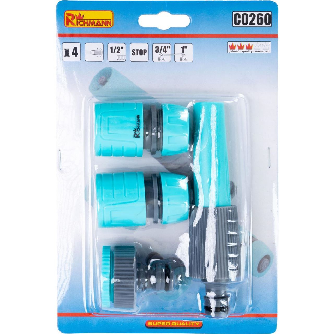 Set de stropit, duza furtun cu accesorii, 4 piese, 1/2", Richmann [2]