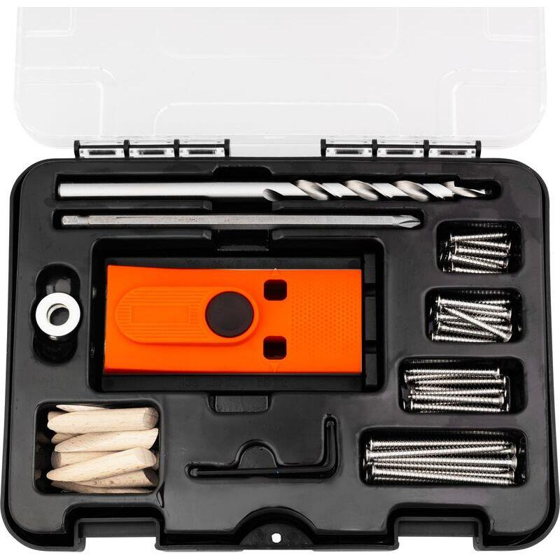 Set pentru dulgheri cu imbinari, dibluri, burghie, suruburi, cuie, opritor adancime, 55 piese [2]