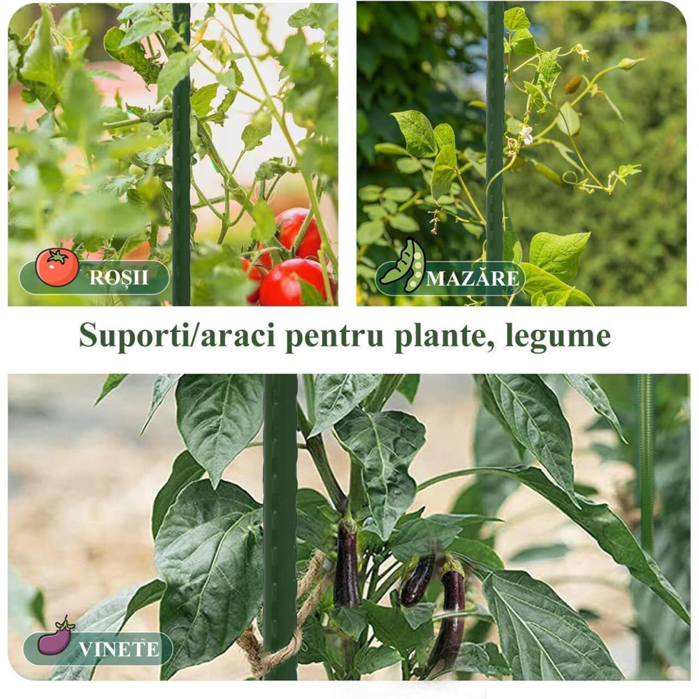 Suport/arac pentru plante, rosii, metal + PVC, verde, 1.1x90 cm, Artool [3]