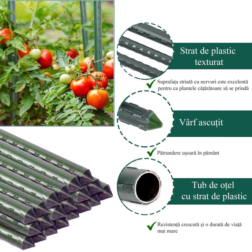 Suport/arac pentru plante, rosii, metal + PVC, verde, 1.6x150 cm, Artool [3]