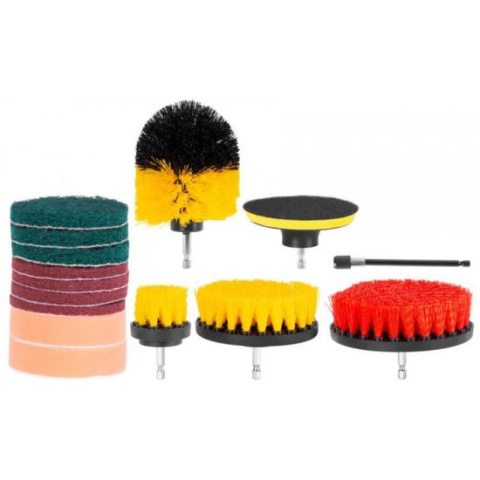 Accesorii scule electrice - Accesorii curatat, pentru masina de gaurit, tija hexagonala, cu adaptor, set 14 buc, Strend Pro