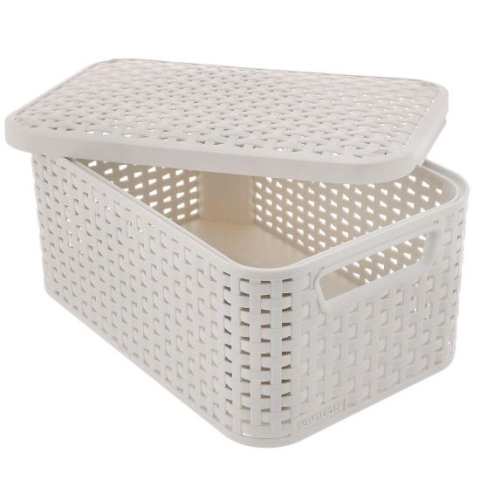 GOSPODARIE - Cos rufe, 2 manere, capac, plastic, crem, 45x33x25 cm, Curver