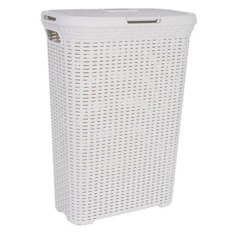 GOSPODARIE - Cos rufe, Curver, 2 manere, cu capac, plastic, crem, 40 L, 45x26.5x61.5 cm