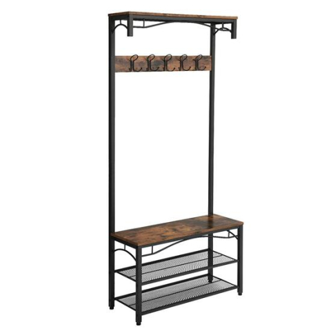 GOSPODARIE - Cuier cu 2 rafturi pentru incaltaminte, Vasagle, banca, pal si metal, negru, 80x30x178.5 cm