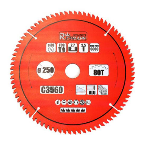 Accesorii fierastraie electrice - Disc circular vidia Multimaterial pentru aluminiu, lemn, 80 dinti, 250x30 mm, Richmann Exclusive