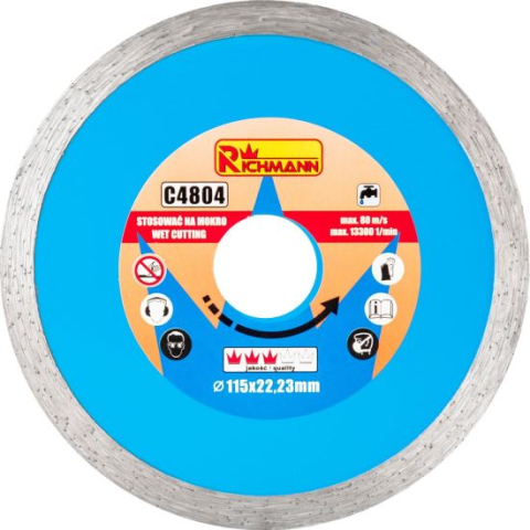 Discuri diamantate - Disc diamantat continuu, ceramica, taiere umeda, 115 mm/22.23 mm, Richmann