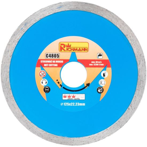 Discuri diamantate - Disc diamantat continuu, placi ceramice, taiere umeda, 125 mm/22.23 mm, Richmann