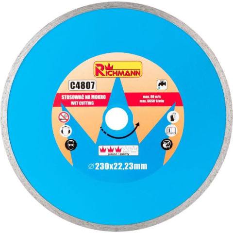 Discuri diamantate - Disc diamantat continuu, placi ceramice, taiere umeda, 230 mm/22.23 mm, Richmann