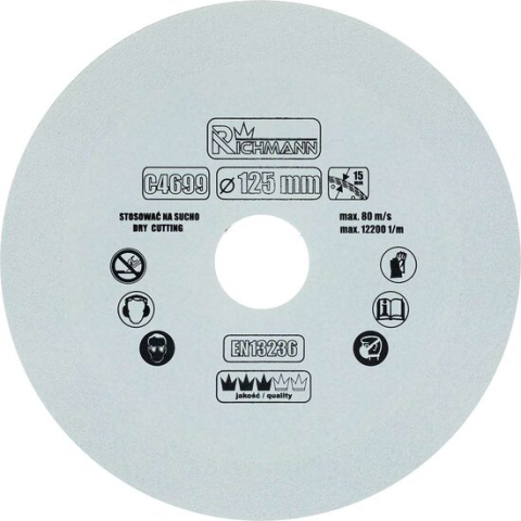 Discuri diamantate - Disc diamantat pentru sticla, taiere uscata, 125x22.23 mm, Richmann