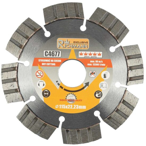 Discuri diamantate - Disc diamantat segmentat, beton armat, caramida, taiere uscata, 115 mm/22.23 mm, Richmann Exclusive