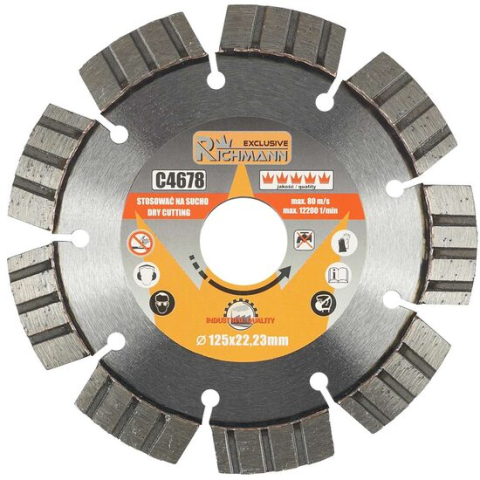 Discuri diamantate - Disc diamantat segmentat, beton armat, caramida, taiere uscata, 125 mm/22.23 mm, Richmann Exclusive