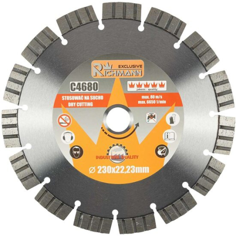 Discuri diamantate - Disc diamantat segmentat, beton armat, caramida, taiere uscata, 230 mm/22.23 mm, Richmann Exclusive