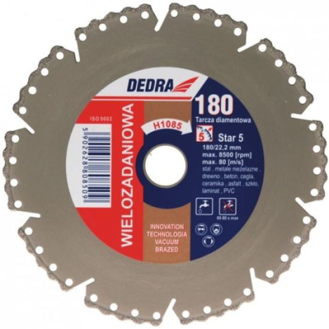 Discuri diamantate - Disc diamantat segmentat, beton, taiere umeda si uscata, 180 mm, Dedra
