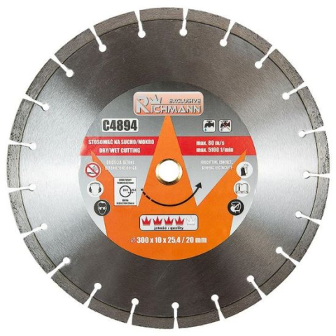 Discuri diamantate - Disc diamantat segmentat, beton, taiere umeda si uscata, 300 mm/25.4 mm, Richmann Exclusive