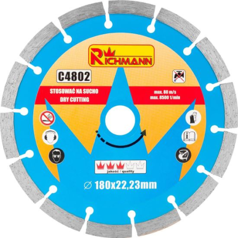 Discuri diamantate - Disc diamantat segmentat, beton, taiere uscata, 180 mm/22.23 mm, Richmann 