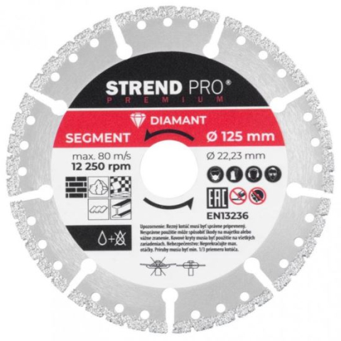 Discuri diamantate - Disc diamantat segmentat, universal, vacuum brazed, taiere umeda si uscata, 125 mm, Strend Pro Premium 