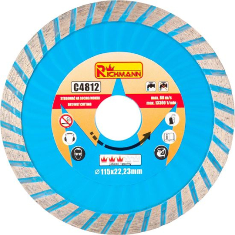 Discuri diamantate - Disc diamantat super turbo, beton, taiere rapida umeda si uscata, 115 mm/22.23 mm, Richmann 