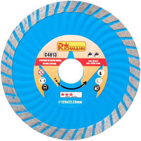 Discuri diamantate - Disc diamantat super turbo, beton, taiere rapida umeda si uscata, 125 mm/22.23 mm, Richmann