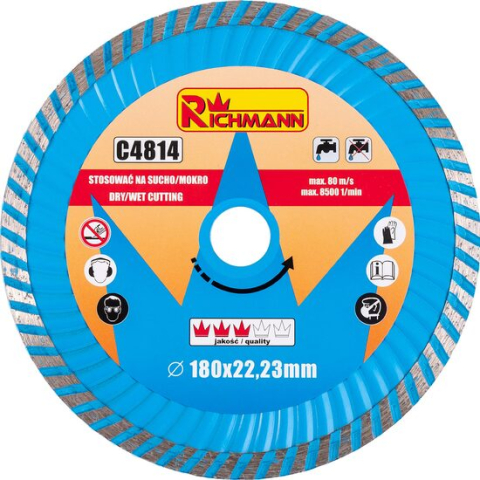 Discuri diamantate - Disc diamantat super turbo, beton, taiere rapida umeda si uscata, 180 mm/22.23 mm, Richmann 