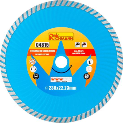 Discuri diamantate - Disc diamantat super turbo, beton, taiere rapida umeda si uscata, 230 mm/22.23 mm, Richmann