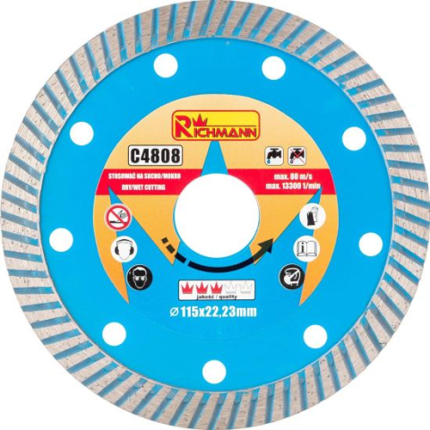Discuri diamantate - Disc diamantat turbo, beton, taiere umeda si uscata, 115 mm/22.23 mm, Richmann
