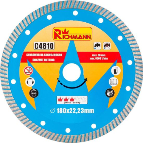 Discuri diamantate - Disc diamantat turbo, beton, taiere umeda si uscata, 180 mm/22.23 mm, Richmann