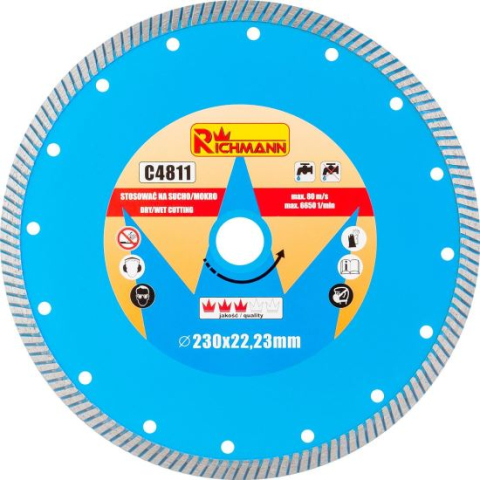 Discuri diamantate - Disc diamantat turbo, beton, taiere umeda si uscata, 230 mm/22.23 mm, Richmann