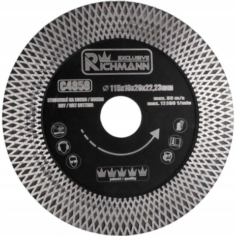 Discuri diamantate - Disc diamantat turbo, dublu segmetat, placi ceramice, taiere umeda si uscata, 115 mm/22.23 mm, Richmann Exclusive