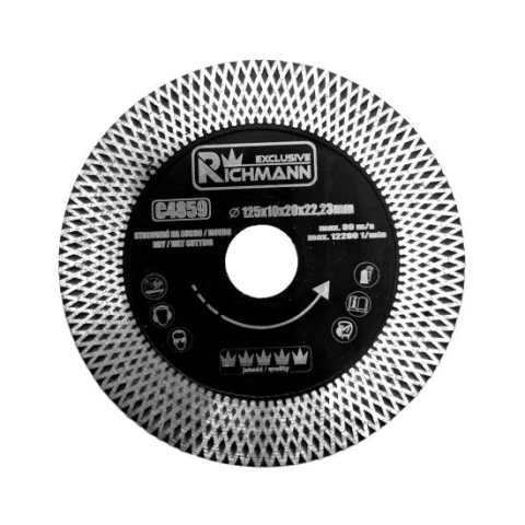 Discuri diamantate - Disc diamantat turbo subtire, dublu segmentat, placi ceramice, taiere umeda si uscata, 125x10x20x22.23 mm, Richmann Exclusive