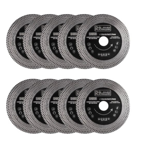 Discuri diamantate - Disc diamantat turbo subtire, dublu segmentate, placi ceramice, taiere umeda si uscata, set 10 buc, 125x22.23x1.3 mm, Richmann Exclusive