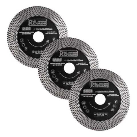 Discuri diamantate - Disc diamantat turbo subtire, dublu segmentate, placi ceramice, taiere umeda si uscata, set 3 buc, 125x22.23x1.3 mm, Richmann Exclusive