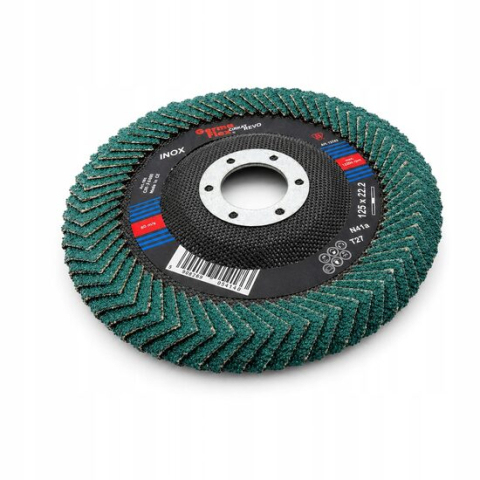 Accesorii polizare si slefuire - Disc lamelar cu lamele rotunjite peste margine pentru slefuirea sudurilor de colt si a zonelor greu accesibile, 125 mm, granulatie P60, inox, Germaflex