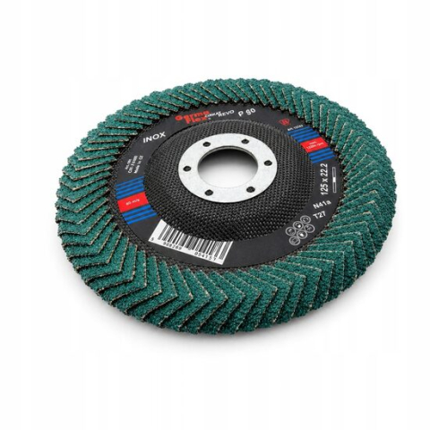 Accesorii polizare si slefuire - Disc lamelar cu lamele rotunjite peste margine pentru slefuirea sudurilor de colt si a zonelor greu accesibile, 125 mm, granulatie P80, inox, Germaflex