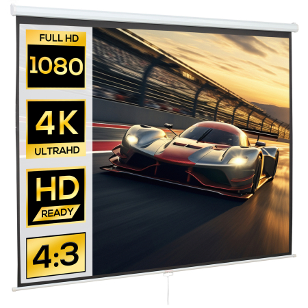 Pentru birou  - Ecran de Proiecție Manual 120 inch, Dimensiuni 244x183 cm, Format 4:3, Montaj pe Perete sau Tavan, Ecran Roll-up pentru Home Cinema și Videoproiector